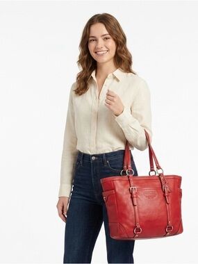 COACH Red Leatherware Gallery East West Tote F11525 Near New